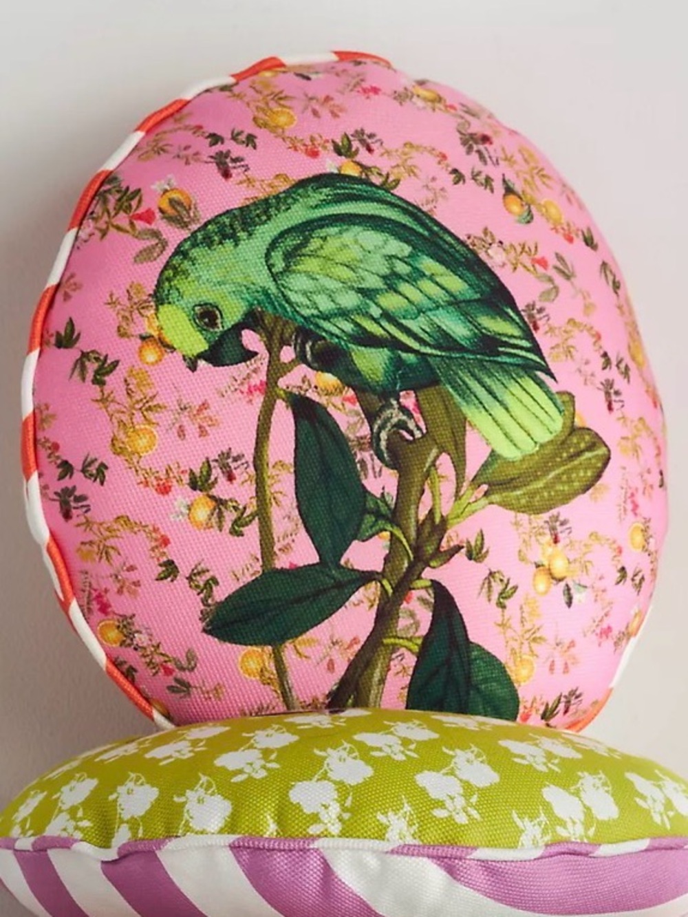 Maeve for Anthropologie Round Pillow with Parrot